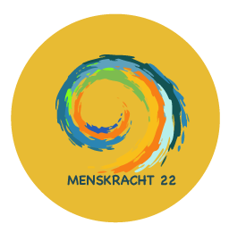 Logo van partners Menskracht 22: gele cirkel met veelkleurige krul