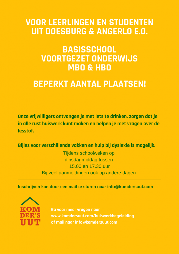 Huiswerkbegeleiding voor leerlingen en studenten uit Doesburg en Angerlo